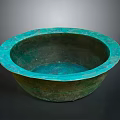 Antique Greenish Blue Bronze Basin With Decorative Edge And Circular Shape