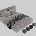 Modern Double Bed With White Pillows Comforter Headboard And Striped Blanket