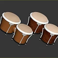 Orange Musical Drums Set of Three with Wooden Shell Metal Rims and Light Colored Heads