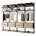 Modern Open Closet System Featuring Hanging Rods Drawers Storage Boxes Bags And Clothes