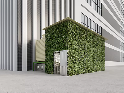 Modern Building Exterior With Greenery Wall And Metal Gate Structure Design 3d model