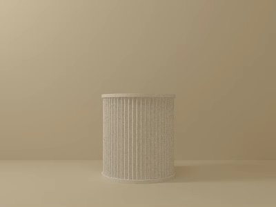 Minimalist White Woven Stool With Vertical Texture In Beige Background 3d model