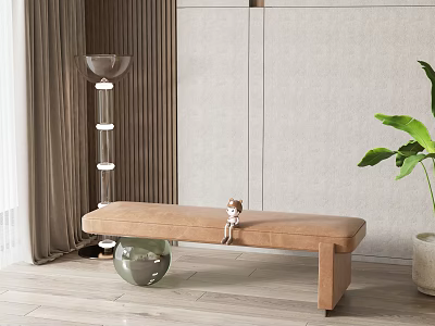 Modern Sofa Bench With Floor Lamp Green Plant And Decorative Ball In Living Room 3d model