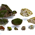 Natural Wood And Stone Materials Showing Various Shapes Sizes And Moss Covered Surfaces