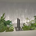 Indoor Greenery Landscape With Various Plants Black Column And Wavy Wall Light 3d model