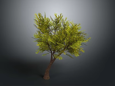 Lush Green Tree With Brown Trunk And Vibrant Leaves On Gray Background 3d model