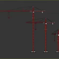 Three Red Construction Cranes With Different Sizes For Building Construction Sites 3d model