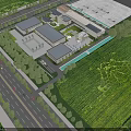 Aerial View Planning of Modern Building Complex With Greenery Parking and Roads