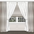 Elegant Double Layer Curtains Beige and White with Sheer Panels for Modern Window 3d model