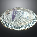 Decorative Round Plate With Intricate Patterns Geometric Border And Purple Center Accent