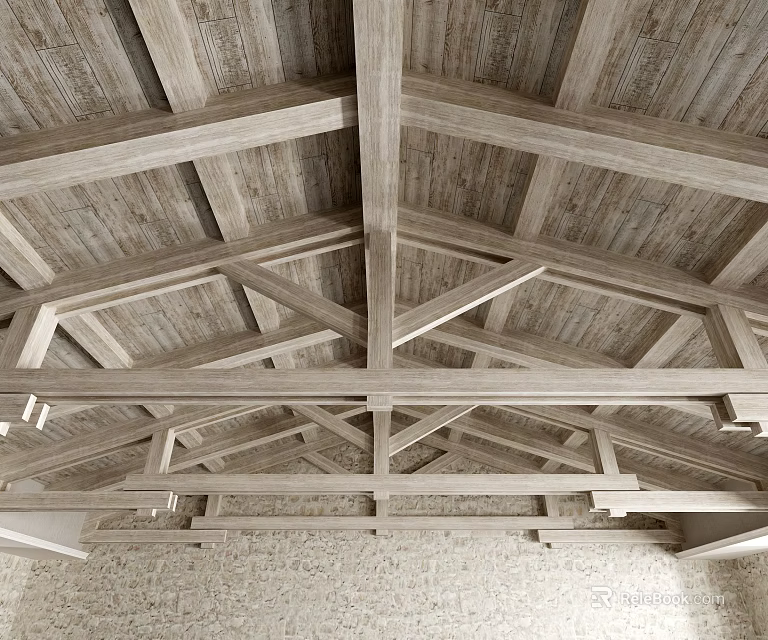 Wooden Roof Truss Components Featuring Cross Beams And Structural Design Elements 3d model 