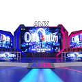 AMX eSports Stage Setup With Large Screens Vibrant Lighting And Modern Interactive Displays