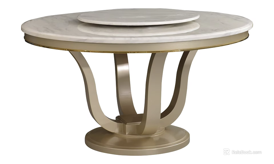 Elegant Round Dining Table With Marble Top and Modern Metal Curved Base Design 3d model 