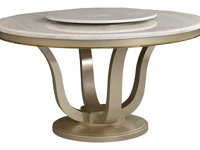Elegant Round Dining Table With Marble Top and Modern Metal Curved Base Design 3d model