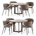 Modern Round Dining Table Set With Upholstered Chairs Wooden Top And Metal Legs