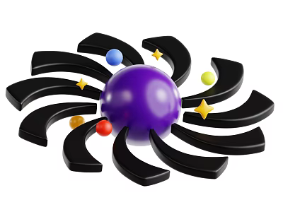 Cosmic Astronomy Display Featuring Purple Sphere Black Curved Structures Colorful Small Spheres And Yellow Stars 3d model