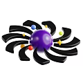 Cosmic Astronomy Display Featuring Purple Sphere Black Curved Structures Colorful Small Spheres And Yellow Stars
