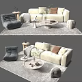 Modern Upholstered Sofa and Coffee Table Set With Beige Throw Pillows Side Table and Rug 3d model