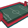 Inflatable Soccer Field With Red Blue Borders Green Surface And White Marking Lines