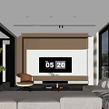 Modern Living Room Interior Design With Beige Sofa Wooden TV Wall And Large Windows