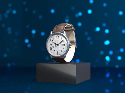 Stylish Watch Display on Black Stand with Blue Background and Light Spots 3d model