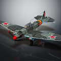 Vintage Military Airplane Model With Camouflage Paint Red Stars On Wings And Red Nose