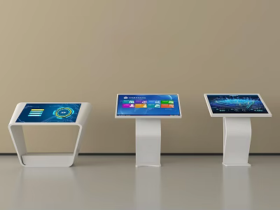 Public Facility Interactive Touchscreen Kiosks with Digital Information Displays and Modern White Stands 3d model
