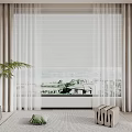 Gray and White Curtains with Sheer Panels and Indoor Plant and Rug Near Window View