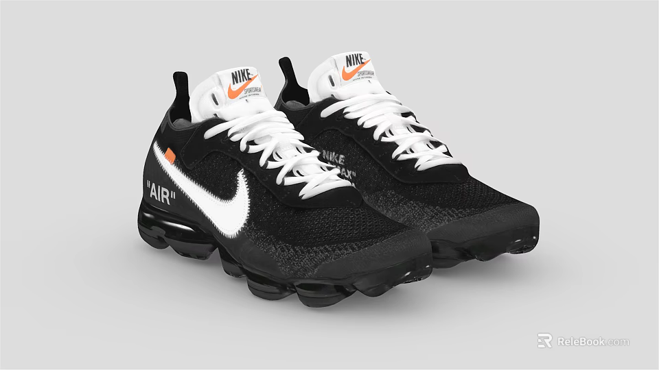 Nike Air Black Running Shoes With White Swoosh Logo Mesh Upper And Air Cushion Sole 3d model 