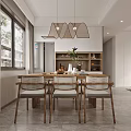 Modern Minimalist Living Dining Room With Beige Sofa Circular Moon Artwork And Wooden Furniture