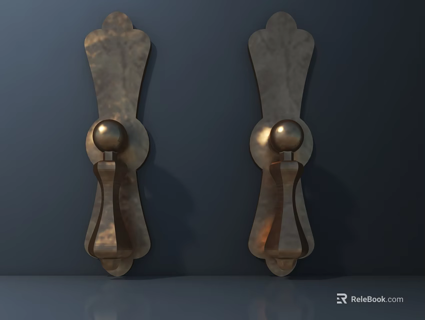 Vintage Style Brass Door Handles With Decorative Design Hardware Tools 3d model 