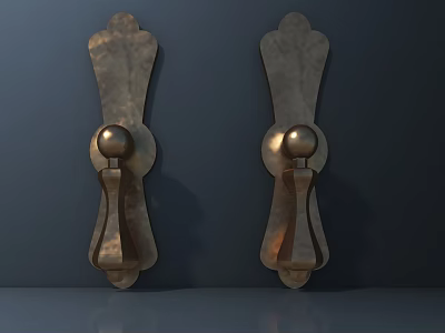Vintage Style Brass Door Handles With Decorative Design Hardware Tools 3d model