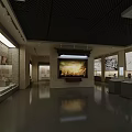 Cultural Center Interior Design With Display Cases Wall Paintings And Large Screen