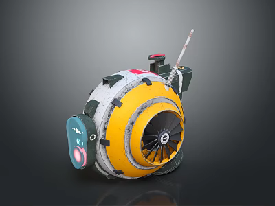 Space Exploration Propulsion Device Yellow Circular Body Fan Structure Antenna Red Button And Gray Parts 3d model
