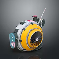 Space Exploration Propulsion Device Yellow Circular Body Fan Structure Antenna Red Button And Gray Parts