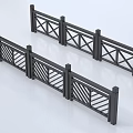 Black Metal Fence Featuring Geometric Pattern Railings And Vertical Posts 3d model