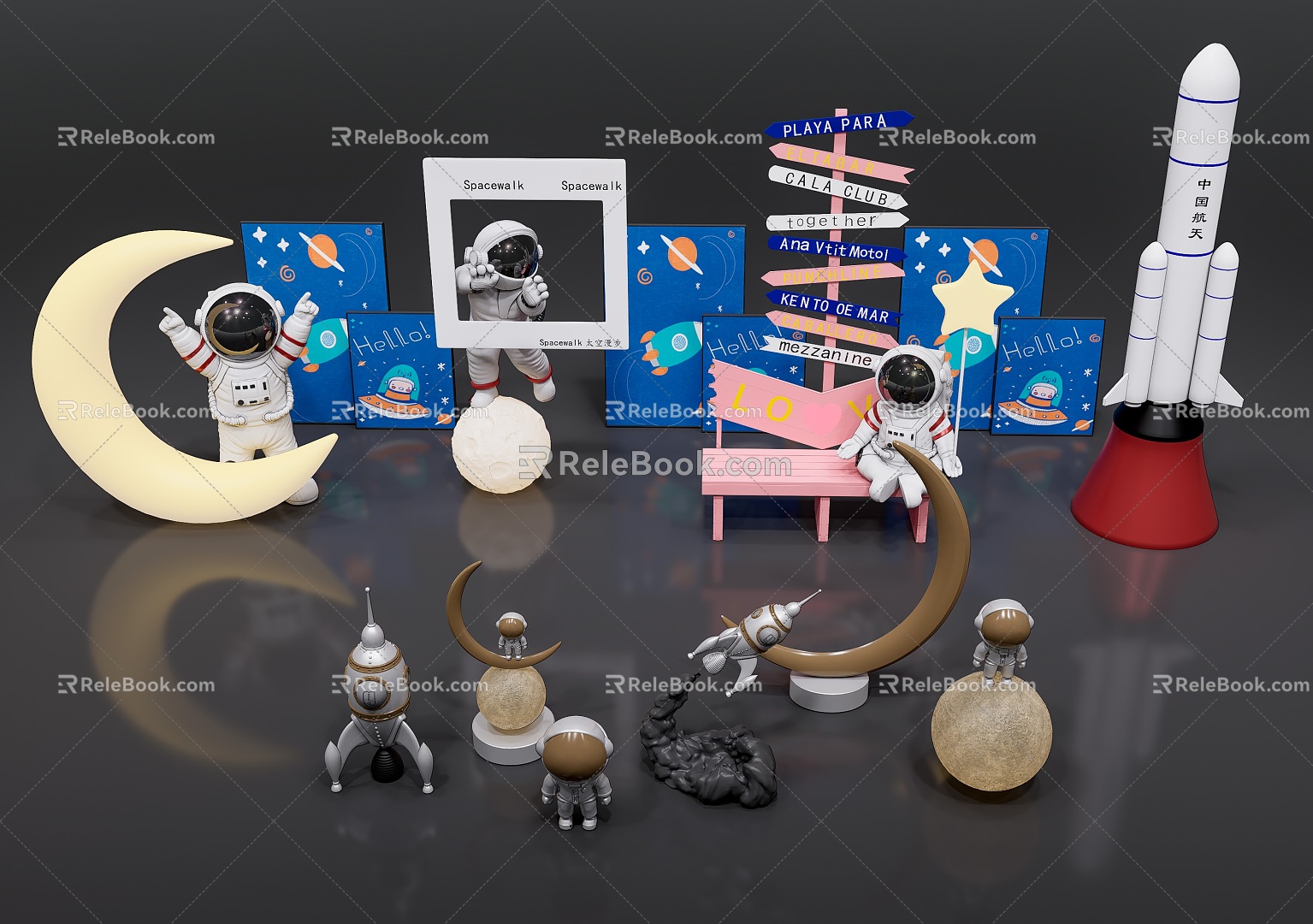 Space Astronaut Table Lamp Children's Ornaments Children's Toys Space Furnishings Ornaments Rocket Moon Moon UFO Satellite 3d model