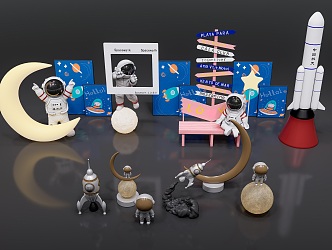 Space Astronaut Table Lamp Children's Ornaments Children's Toys Space Furnishings Ornaments Rocket Moon UFO Satellite 3d model