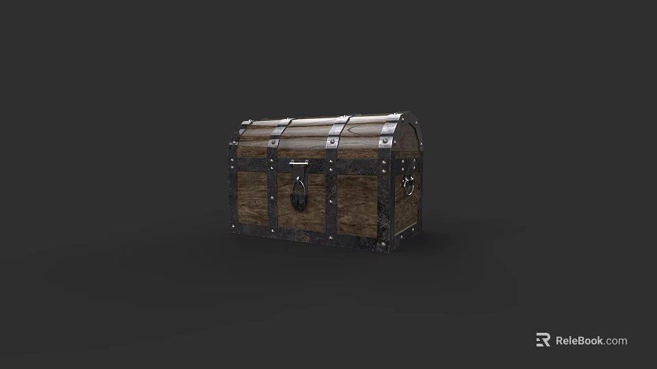 Vintage Wooden Storage Chest With Metal Straps And Antique Lock Design 3d model 