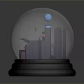 Illuminated Decorative Snow Globe With Mini City Buildings And Black Base