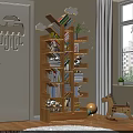 White Multi Tiered Bookcase In Kids Room With Wall Decor And Natural Light