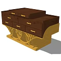 Dark Brown Console Side Cabinet With Multiple Drawers And Golden Decorative Base