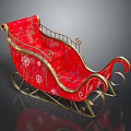 Red Decorative Playground Sleigh With Golden Decorations And Snowflake Patterns On Metal Frame