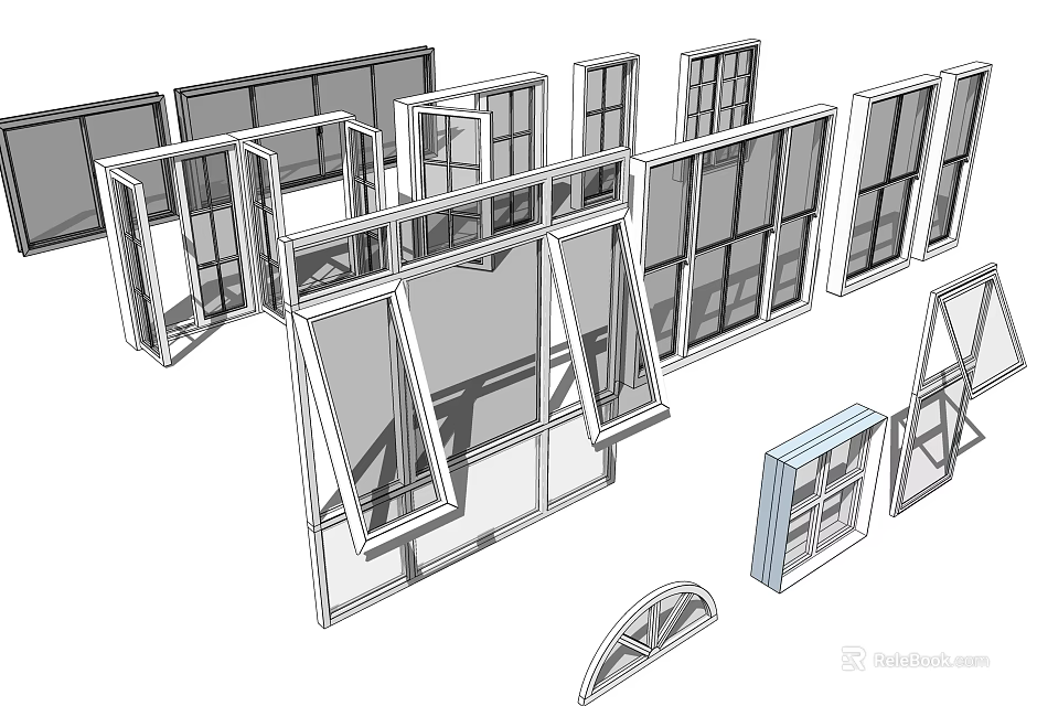Various Window Designs With Frames Glass Panels And Open Close Mechanisms 3d model 
