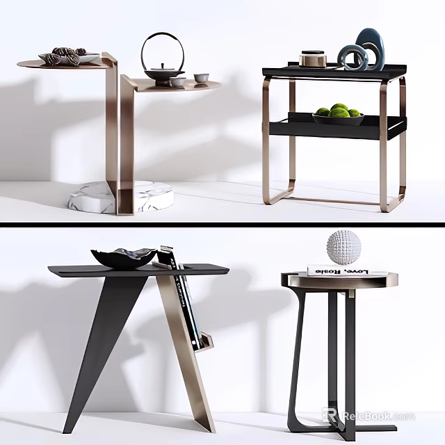Elegant Modern Side Table Designs With Metal Frames Marble Tops And Decorative Elements 3d model