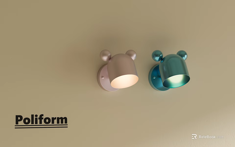 Cute Ear Shaped Wall Lamps With Blush And Teal Finish For Home Decor 3d model 