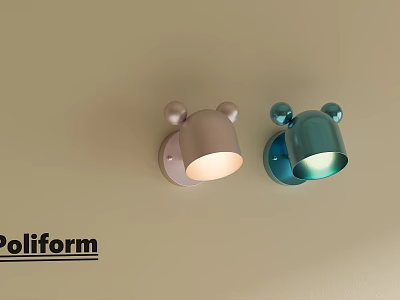 Cute Ear Shaped Wall Lamps With Blush And Teal Finish For Home Decor 3d model
