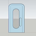 Light Blue Swing Door With Oval Glass Window And Sleek Handle Design