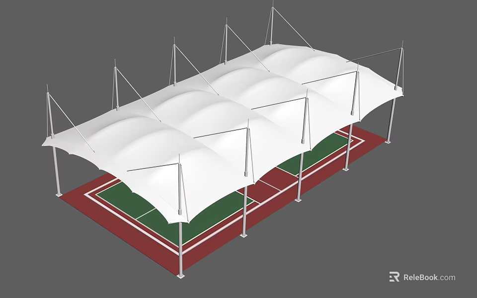 Tensile Membrane Structure With White Canopy And Supporting Frame Over Green Area 3d model