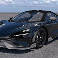 Black Sports Car With Sleek Design Convertible Top Large Alloy Wheels Blue Sky Gray Pavement